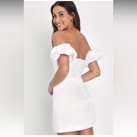 Lulus White Satin Off-The-Shoulder Mini Dress - Picture 2 of 3